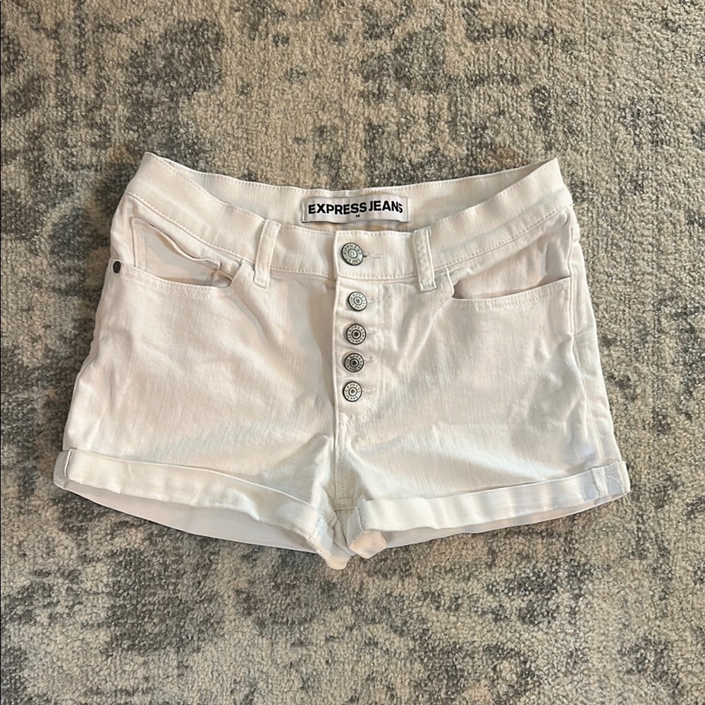 Express White Jean Shorts Distressed Mid-Rise